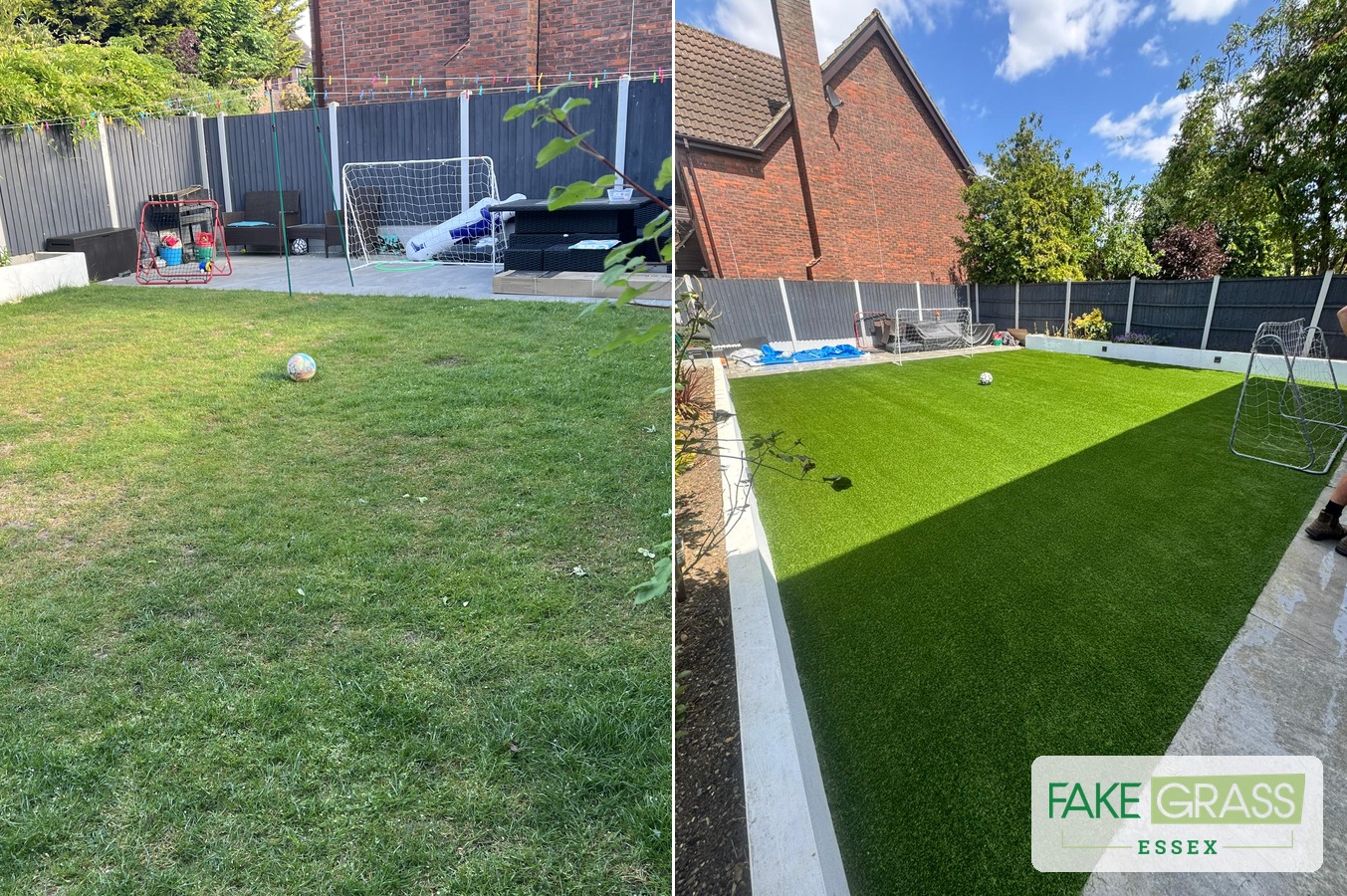 Fake grass before and after Essex