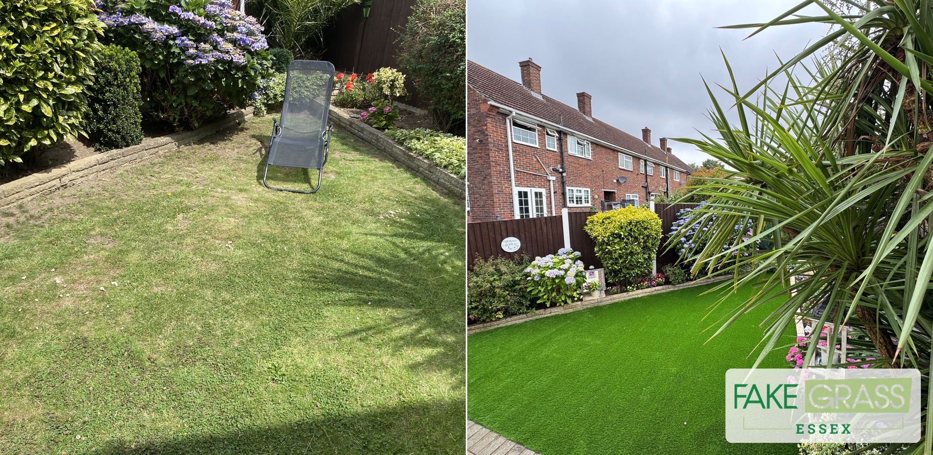 Artificial grass sloping garden Essex
