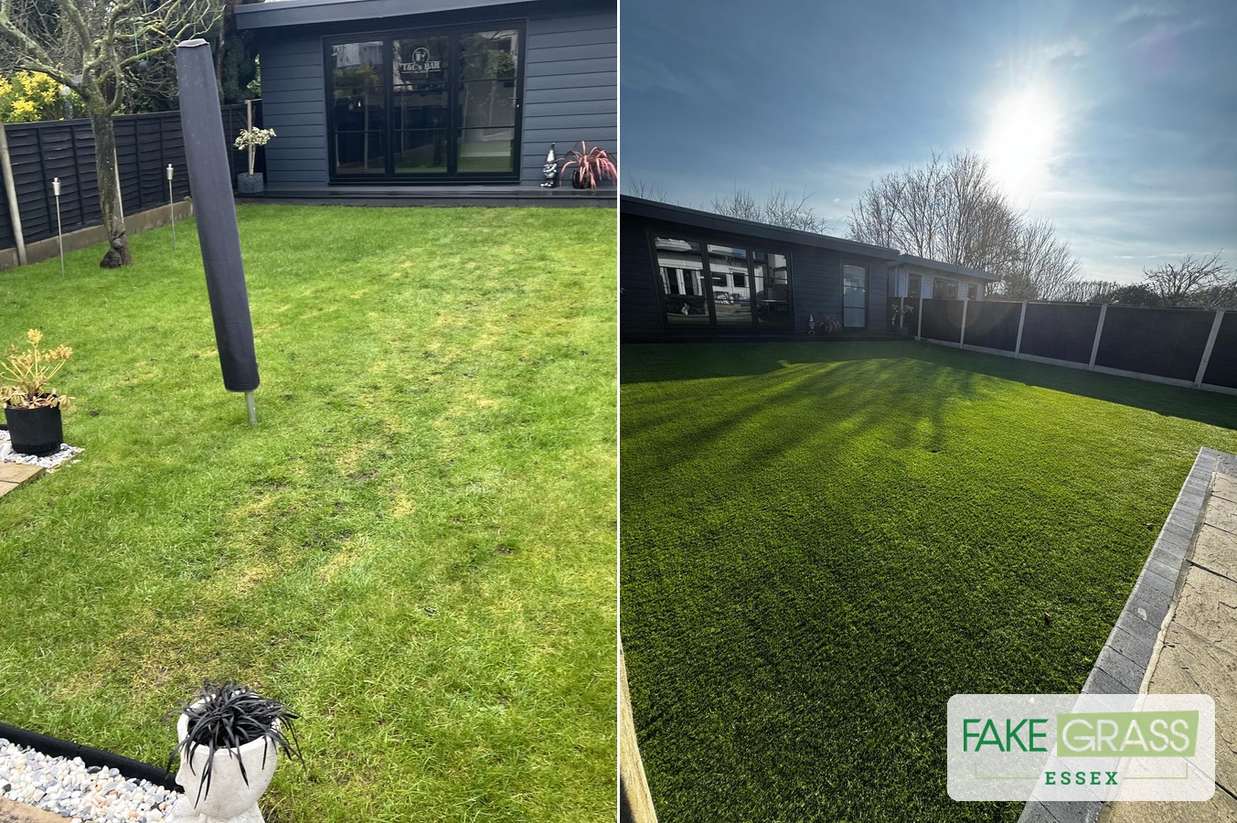 Artificial grass shaded garden Essex